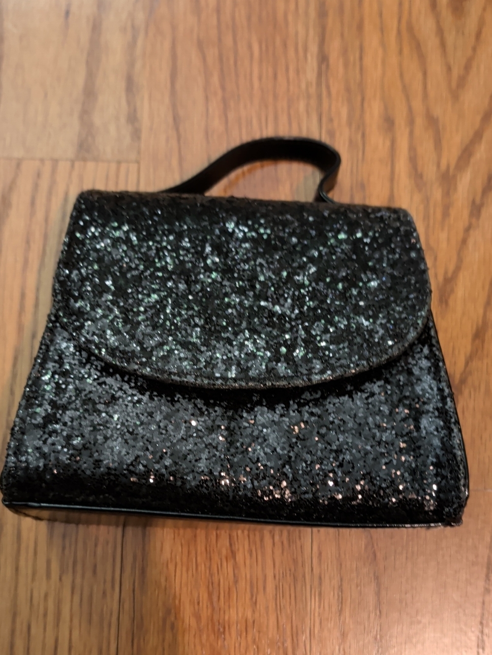 Black Glitter Top-Handle Evening Bag